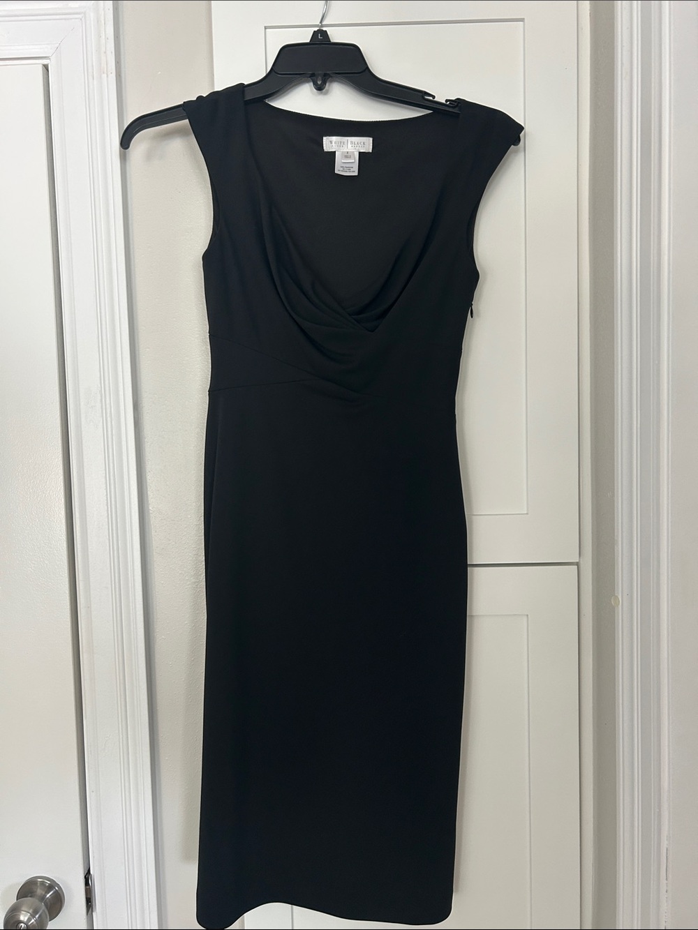 White House Black Market Black Cowl-Neck Midi Sheath Dress